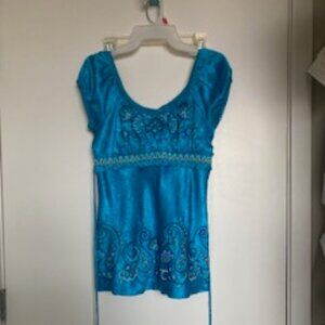 Vintage luxurious satin embroidered peasant blouse